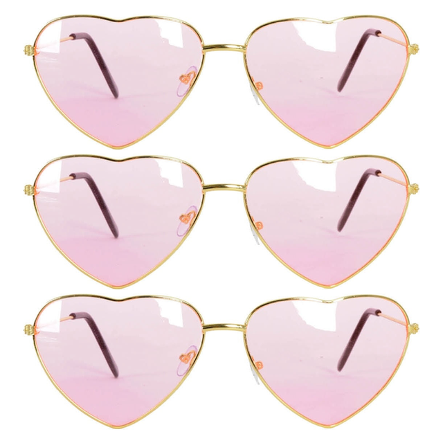 3x Light Pink Heart Sunglasses w/ Metal Frame for Costume/Party (Pack)