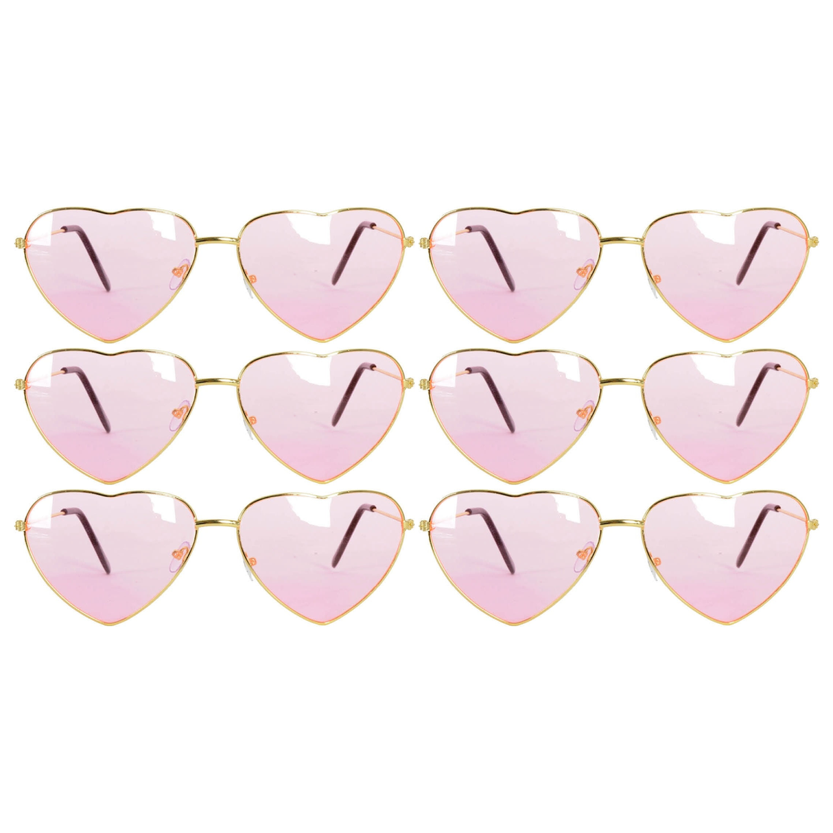 6x Light Pink Heart Sunglasses w/ Metal Frame for Costume/Party (Bulk Pack)