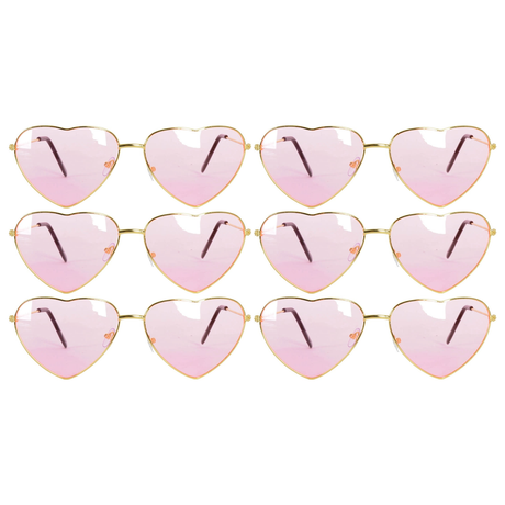 6x Light Pink Heart Sunglasses Bulk Pack - Metal Frame (Costume/Party)