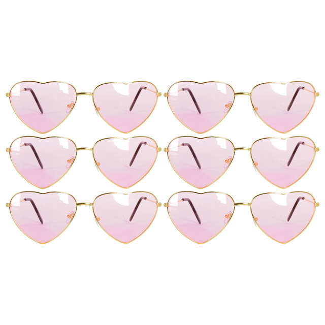 6x Light Pink Heart Sunglasses w/ Metal Frame for Costume/Party (Bulk Pack)