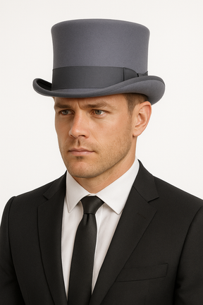 5.5" Premium Australian Wool Felt Grey Top Hat w/ Satin Lining (Mad Hatter Magician Tuxedo)