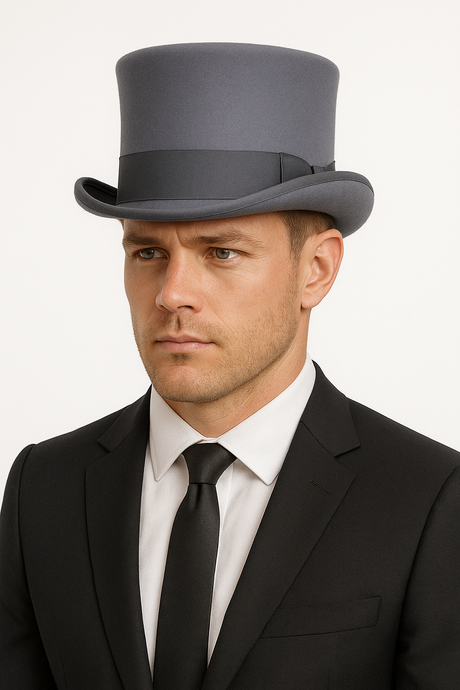 5.5"" Premium Mad Hatter Top Hat 100% Australian Wool Felt Magician Tuxedo Cap - Grey - 61cm