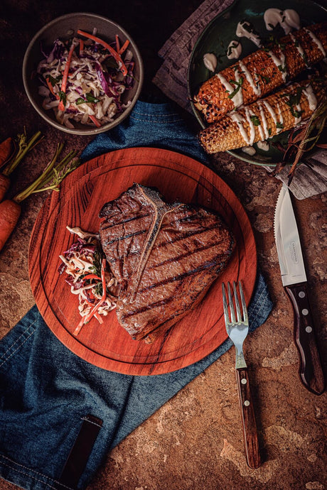 Tramontina 12pc Jumbo Stainless Steel BBQ Steak Knife & Fork Set w/ Polywood Handles - Brown (Dishwasher Safe)