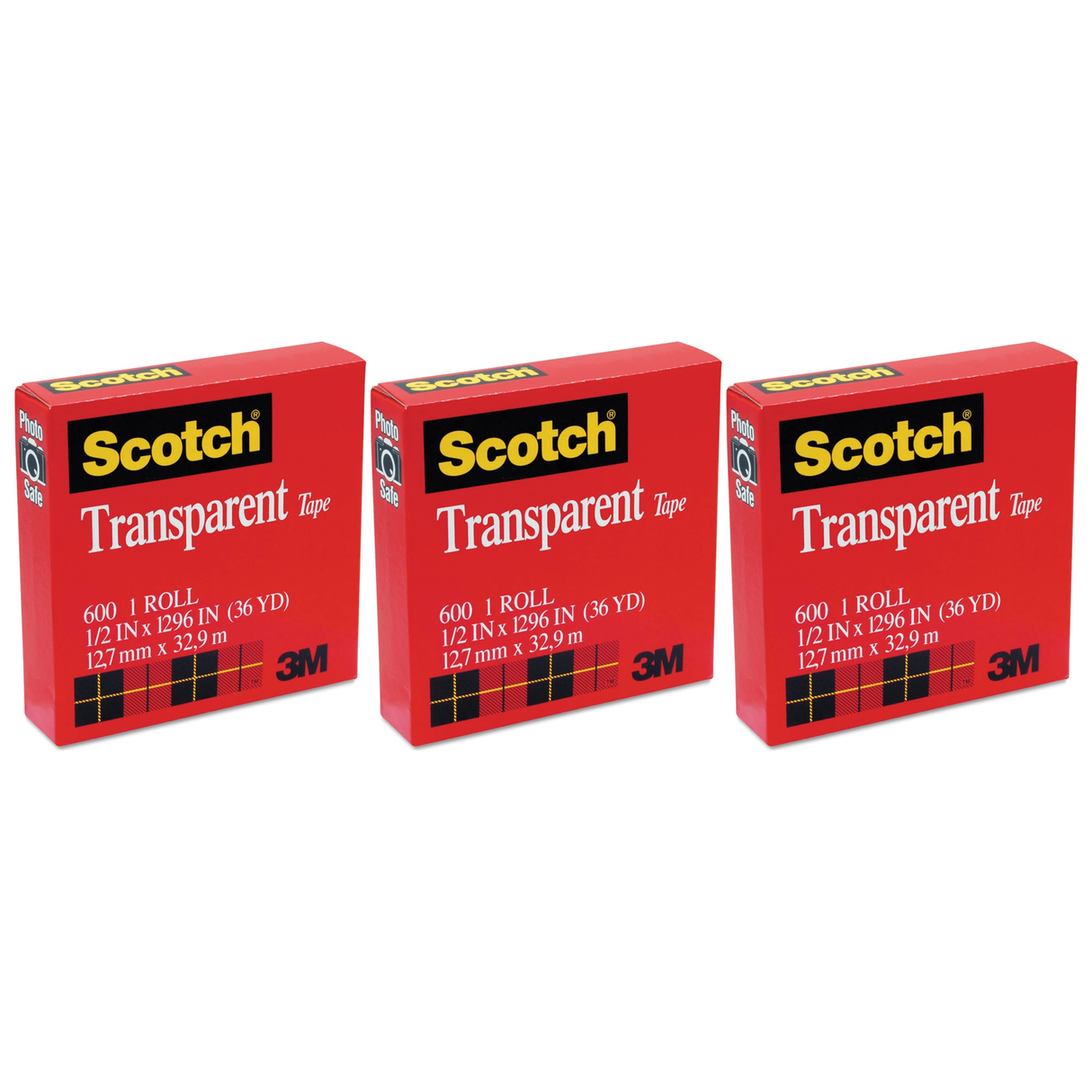 3x Scotch 3M Transparent Tape Pack - 12.7mm x 32.9m (Made in USA)