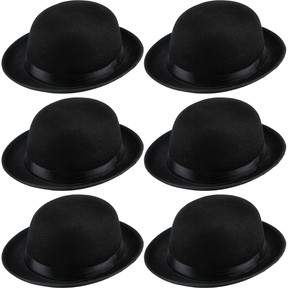 6x Black Bowler Hat Bulk - Vintage Derby Felt Costume for Dance/Fancy Dress Party