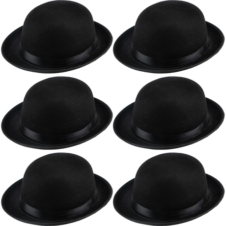 6x BOWLER HAT Party Vintage Costume Derby Felt Dance Halloween Bulk in Black