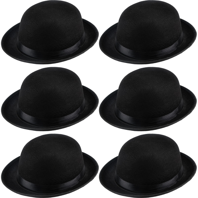 6x BOWLER HAT Party Vintage Costume Derby Felt Dance Halloween Bulk in Black