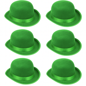 6x Green Bowler Hat Bulk - Vintage Derby Felt Costume for Dance/Fancy Dress Party