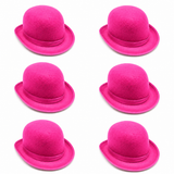 6x Pink Bowler Hat Bulk Pack - Vintage Derby Felt Costume for Dance/Fancy Dress Party