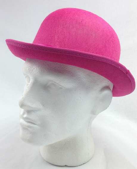6x Pink Bowler Hat Bulk Pack - Vintage Derby Felt Costume for Dance/Fancy Dress Party