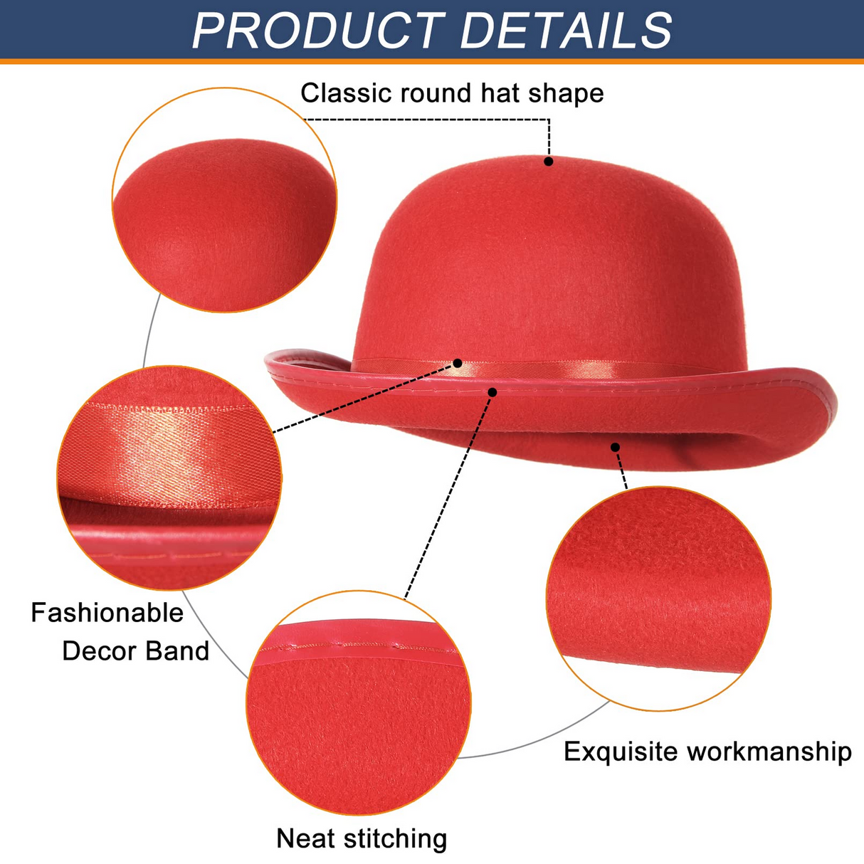 6x BOWLER HAT Party Vintage Costume Derby Felt Dance Halloween Bulk in Red