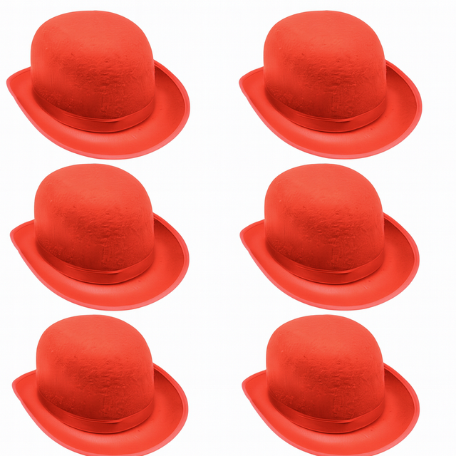 6x BOWLER HAT Party Vintage Costume Derby Felt Dance Halloween Bulk in Red