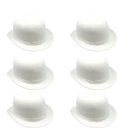 6x BOWLER HAT Party Vintage Costume Derby Felt Dance Halloween Bulk in White