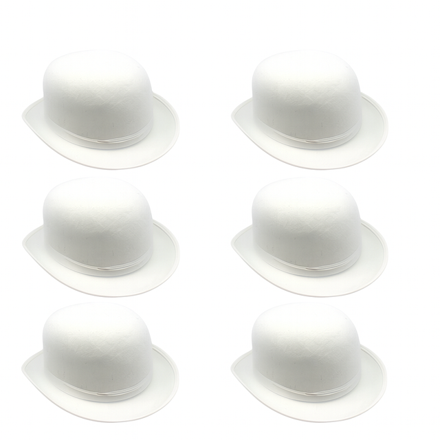 6x BOWLER HAT Party Vintage Costume Derby Felt Dance Halloween Bulk in White