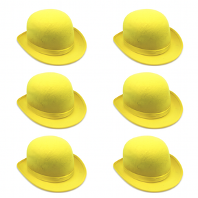 6x Yellow Bowler Hat Bulk - Vintage Derby Felt Costume for Dance/Fancy Dress Party
