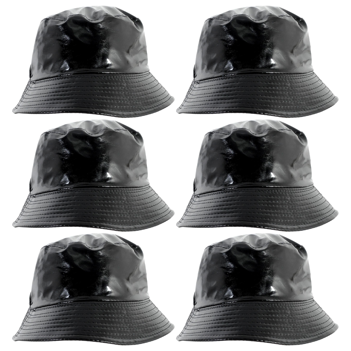 6x Black Metallic Bucket Hat Bulk Pack - Festival & Party Costume