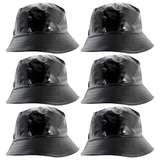6x Black Metallic Bucket Hat Bulk Pack - Festival & Party Costume