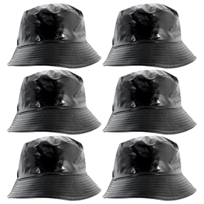 6x Black Metallic Bucket Hat Bulk Pack - Festival & Party Costume