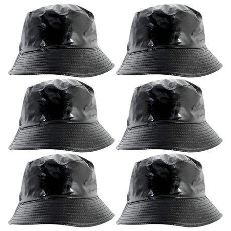 6x Black Metallic Bucket Hat Bulk Pack - Festival & Party Costume