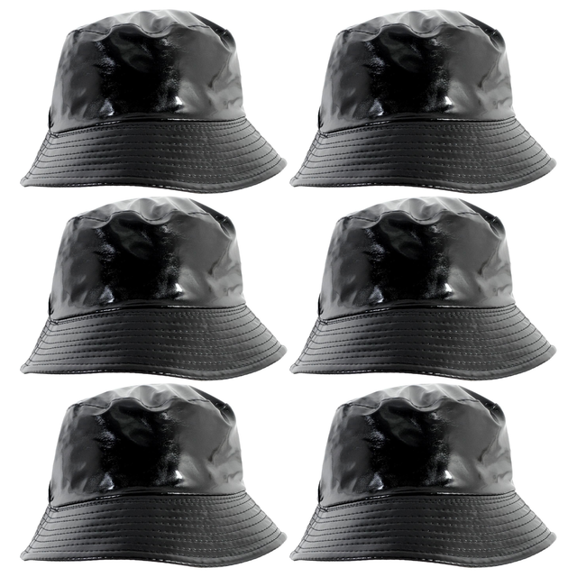 6x Black Metallic Bucket Hat Bulk Pack - Festival & Party Costume