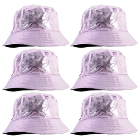 6x Pink Metallic Bucket Hat Bulk Pack - Festival & Party Costume