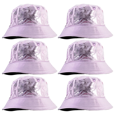 6x Pink Metallic Bucket Hat Bulk Pack - Festival & Party Costume