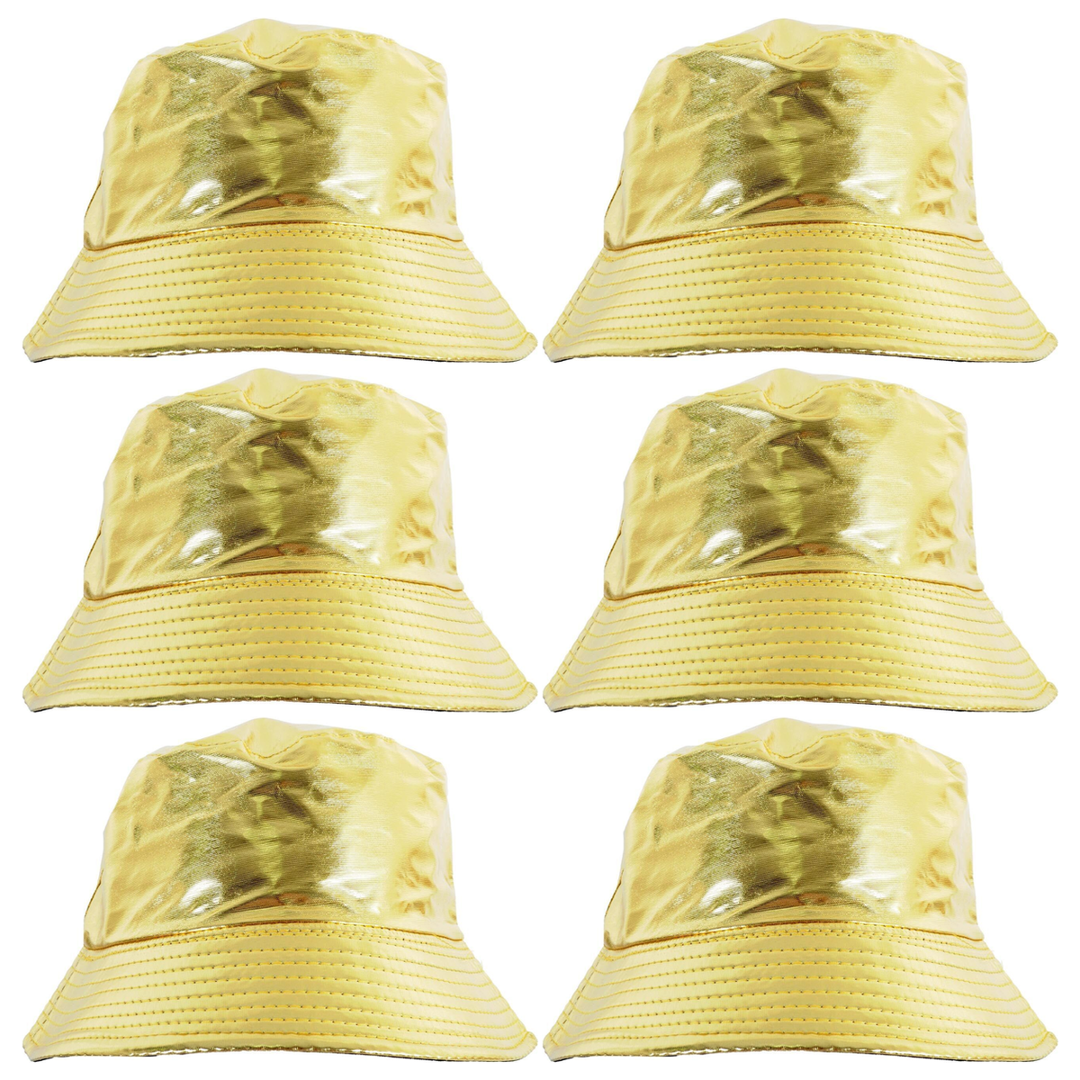 6x Gold Metallic Bucket Hat Bulk Pack - Festival & Party Costume