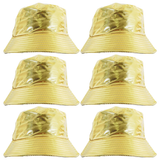 6x Gold Metallic Bucket Hat Bulk Pack - Festival & Party Costume