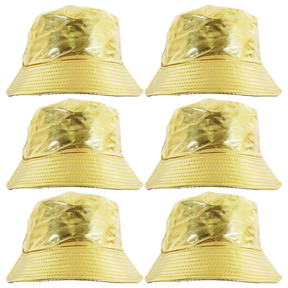6x Gold Metallic Bucket Hat Bulk Pack - Festival & Party Costume