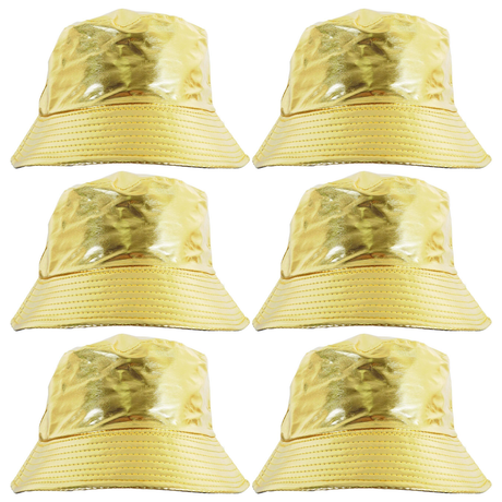 6x Gold Metallic Bucket Hat Bulk Pack - Festival & Party Costume