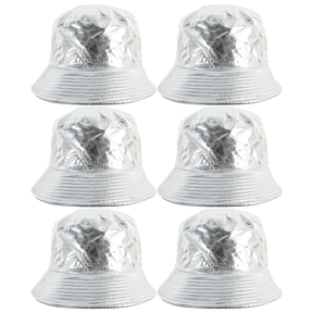 6x Silver Metallic Bucket Hat Bulk Pack - Festival & Party Costume