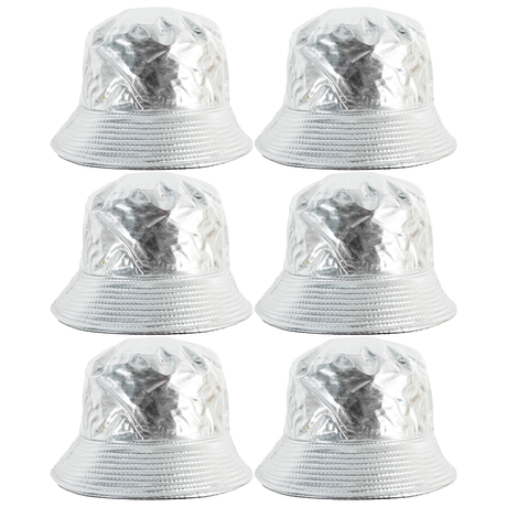 6x Silver Metallic Bucket Hat Bulk Pack - Festival & Party Costume