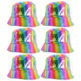 6x 90s Shiny Rainbow Holographic Metallic Bucket Hat Bulk Pack - Festival & Party Costume