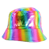 90s Shiny Rainbow Holographic Metallic Bucket Hat - Festival & Party Costume