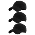 3x Plain Black Baseball Cap Pack - Adjustable One Size