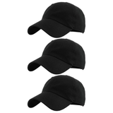 3x Plain Black Baseball Cap Pack - Adjustable One Size