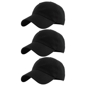 3x Plain Black Baseball Cap Pack - Adjustable One Size