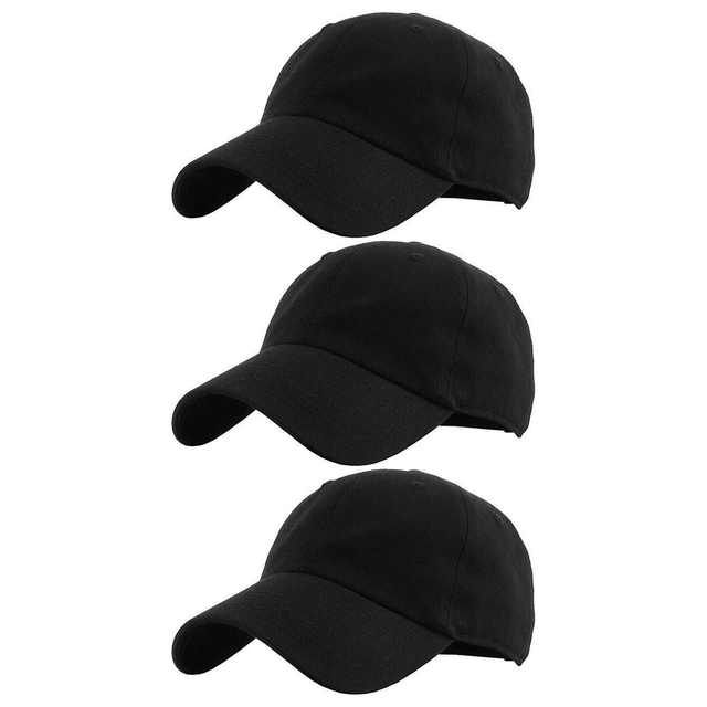 3x Plain Black Baseball Cap Pack - Adjustable One Size
