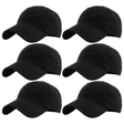 6x Plain Black Baseball Cap Bulk Pack - Adjustable One Size