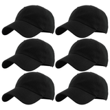 6x Plain Black Baseball Cap Bulk Pack - Adjustable One Size
