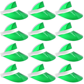 12x Green Perspex Visor with White Rim Bulk Pack - Retro 80s Rave/Australia Day Hat