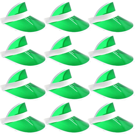 12x Green Perspex Visor with White Rim Bulk Pack - Retro 80s Rave/Australia Day Hat
