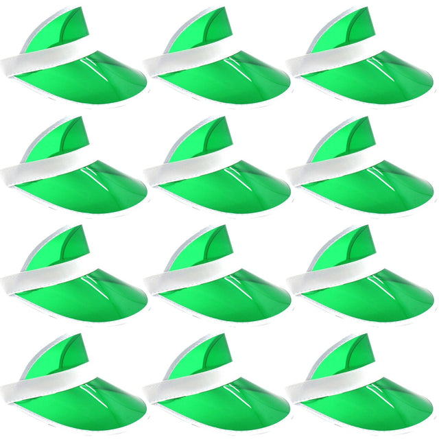12x Green Perspex Visor with White Rim Bulk Pack - Retro 80s Rave/Australia Day Hat