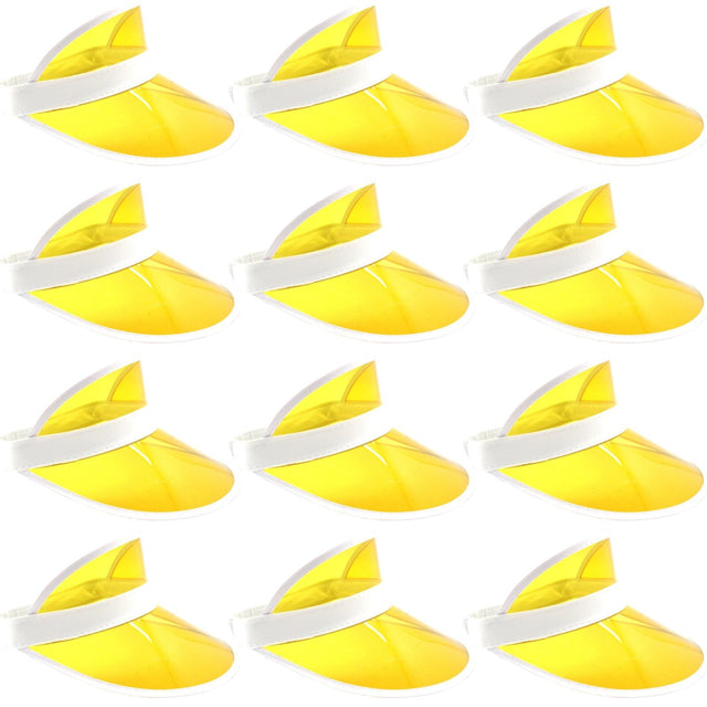 12x Yellow Perspex Visor with White Rim – Retro 80s Rave Accessory, Adjustable Fit Australia Day