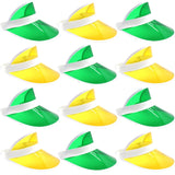 12x Yellow & Green Perspex Visor with White Rim Bulk Pack - Retro 80s Rave/Australia Day Hat