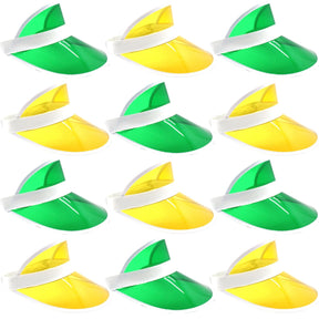 12x Yellow & Green Perspex Visor with White Rim Bulk Pack - Retro 80s Rave/Australia Day Hat