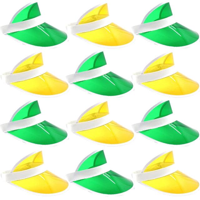 12x Yellow & Green Perspex Visor with White Rim Bulk Pack - Retro 80s Rave/Australia Day Hat