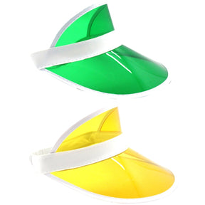 2x Yellow & Green Perspex Visor w/ White Rim – Retro 80s Rave/Australia Day Accessory