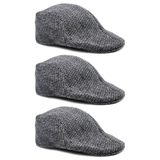 3x Mens Herringbone Driving Cabbie Flat Cap Pack - Grey (Gatsby 20s Ivy Newsboy Hat)