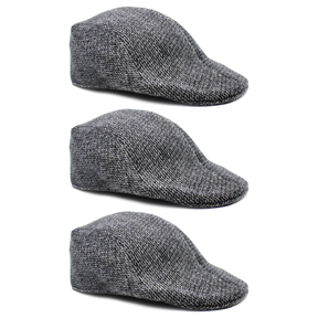 3x Mens Herringbone Driving Cabbie Flat Cap Pack - Grey (Gatsby 20s Ivy Newsboy Hat)